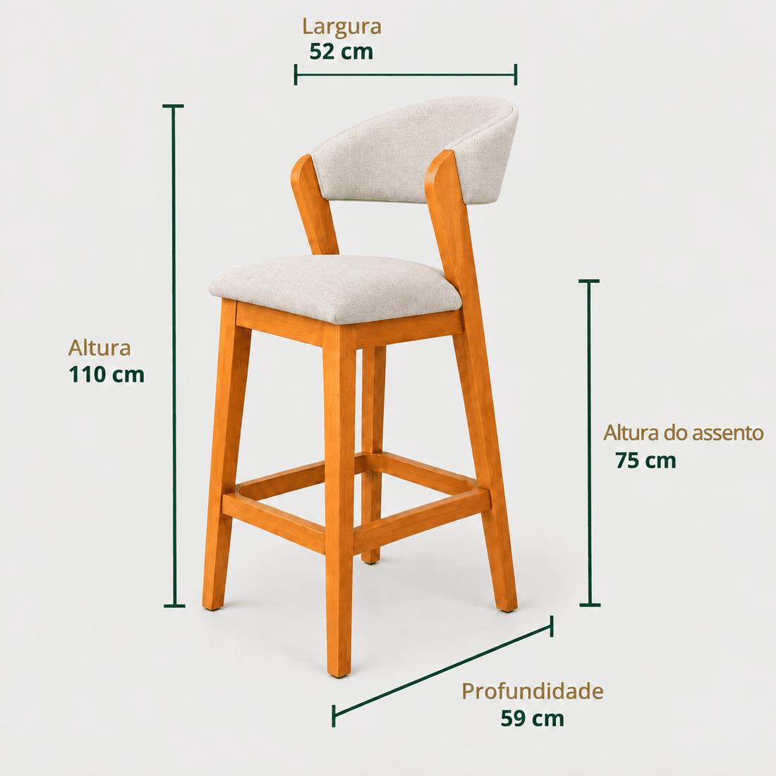 Banqueta Seul Braços Em Madeira Cor Mel e Toda Estofada Linho Off-White Banqueta Seul Braços Em Madeira Cor Mel e Toda Estofada Linho Off-White