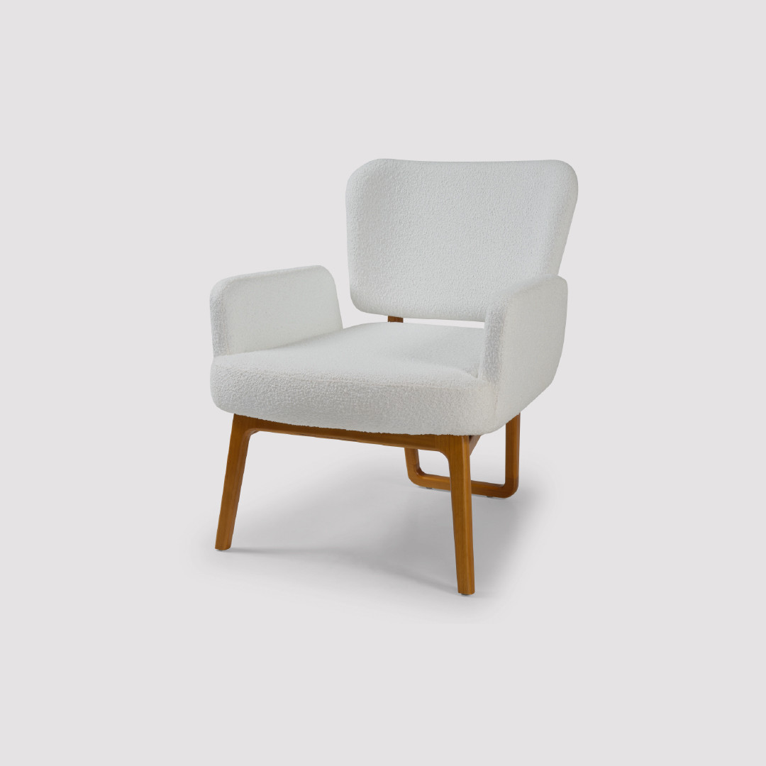 Poltrona de Madeira Maciça Estofado Bouclé Varenna Moderna Poltrona de Madeira Maciça Estofado Bouclé Varenna Moderna