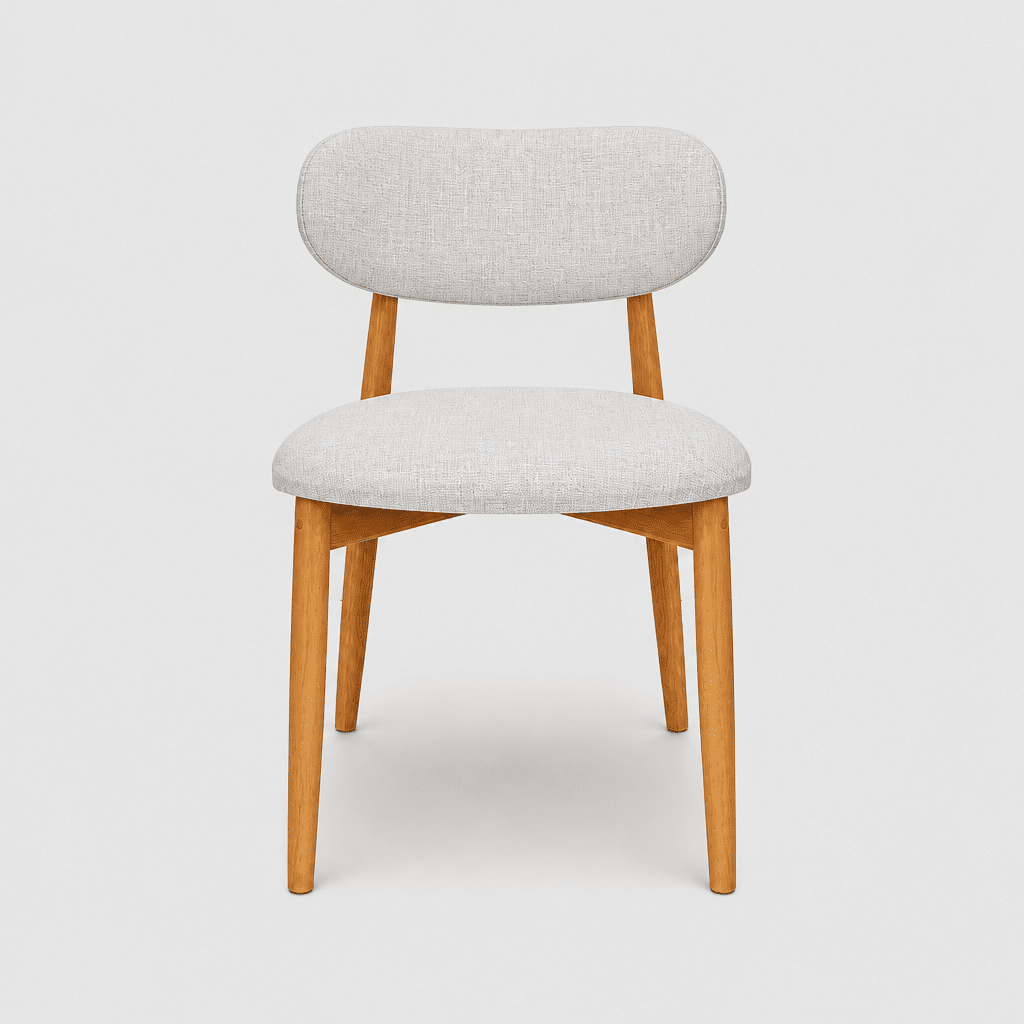 Cadeira Porto Estofada Linho Off-White em Madeira Maciça cor Mel com Design Minimalista Cadeira Porto Estofada Linho Off-White em Madeira Maciça cor Mel com Design Minimalista