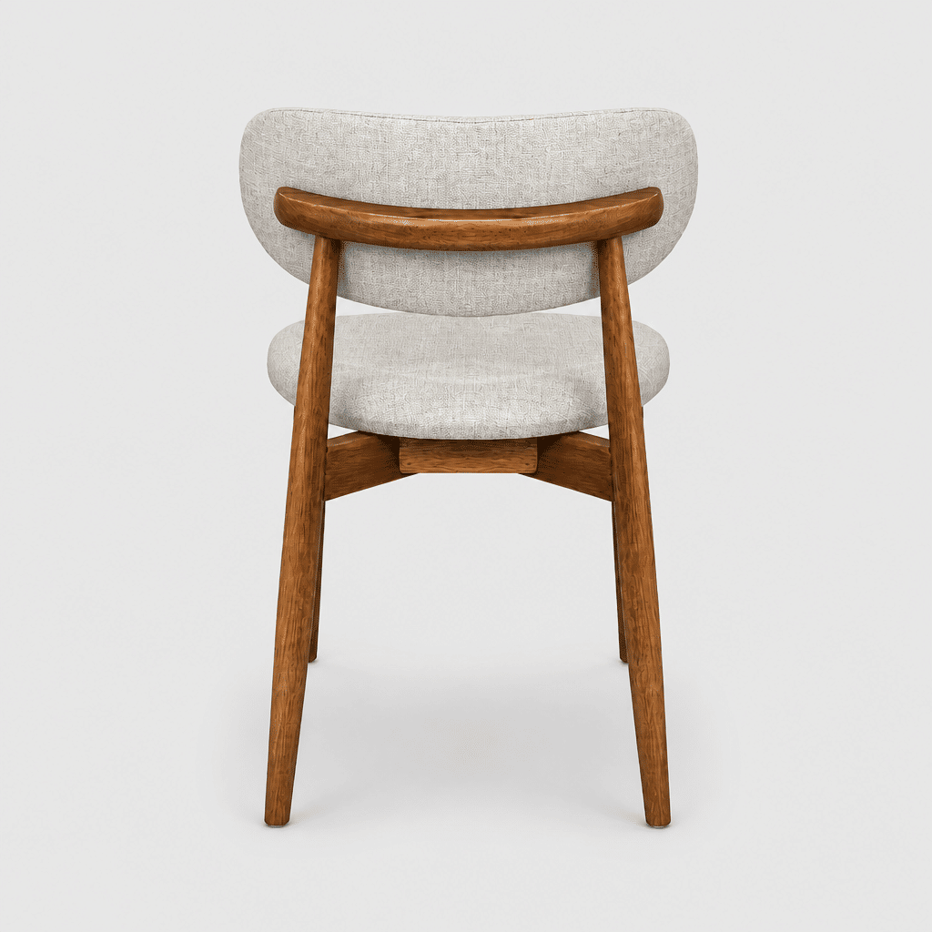 Cadeira Porto Estofada Linho Off-White em Madeira Maciça cor Imbuia com Design Minimalista Cadeira Porto Estofada Linho Off-White em Madeira Maciça cor Imbuia com Design Minimalista