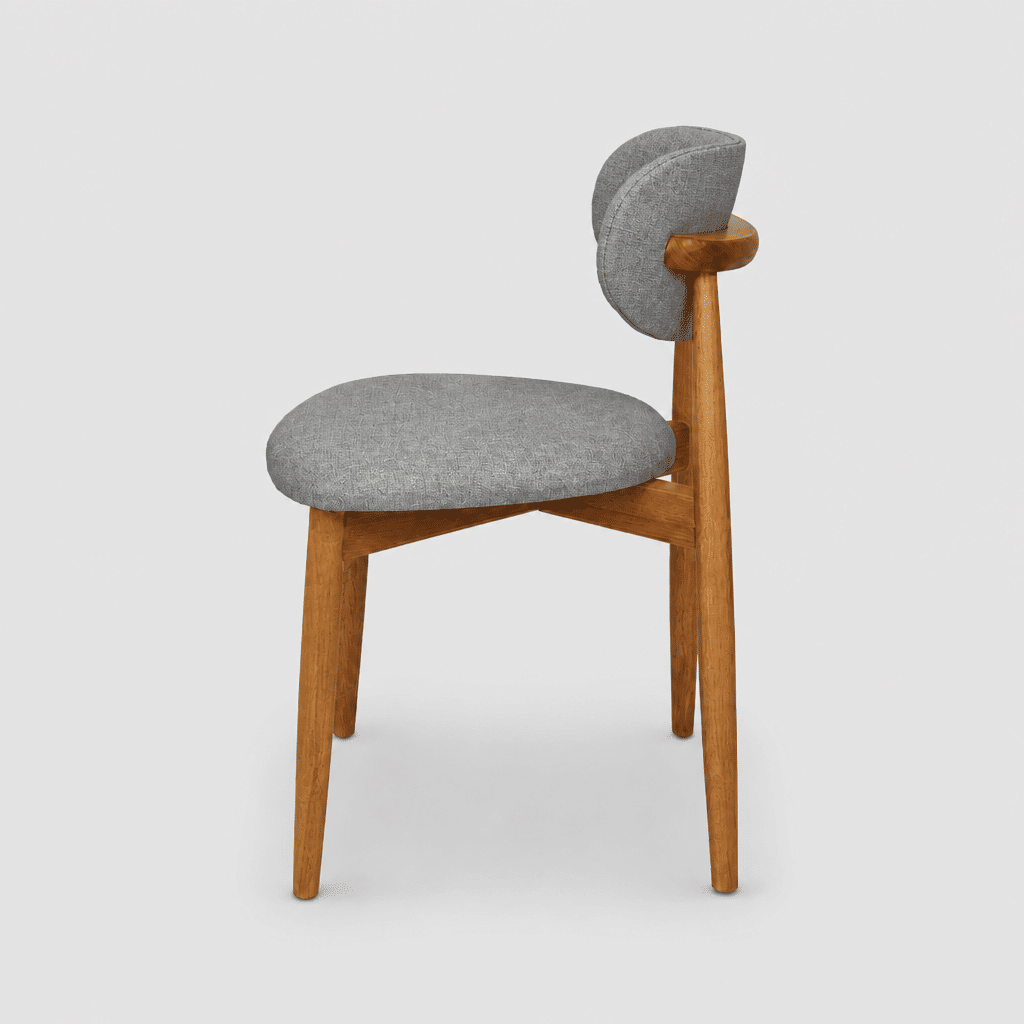 Cadeira Porto Estofada Linho Cinza em Madeira Maciça cor Imbuia com Design Minimalista Cadeira Porto Estofada Linho Cinza em Madeira Maciça cor Imbuia com Design Minimalista