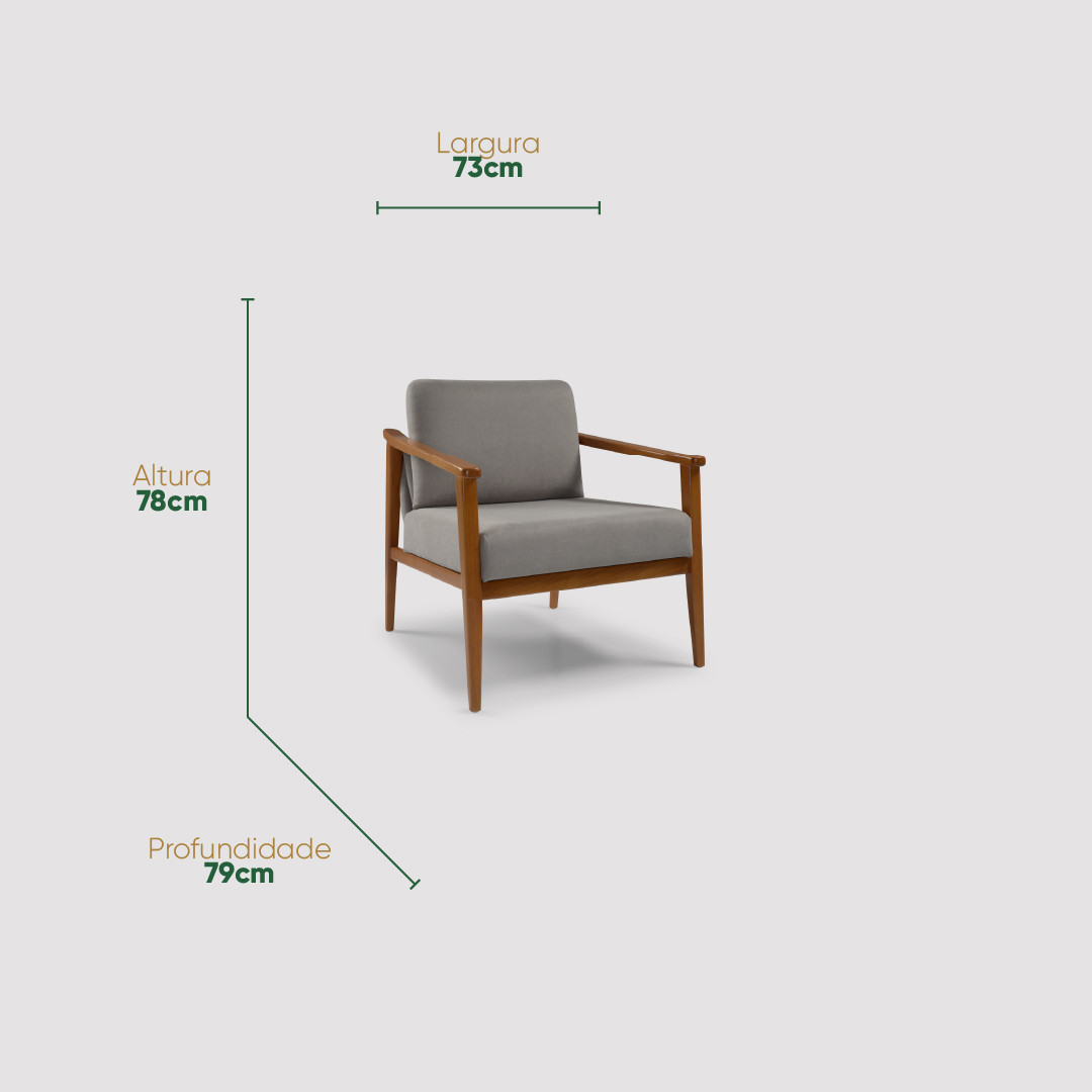Poltrona de Madeira Maciça Estofada Arezzo Design Mid-Century Poltrona de Madeira Maciça Estofada Arezzo Design Mid-Century