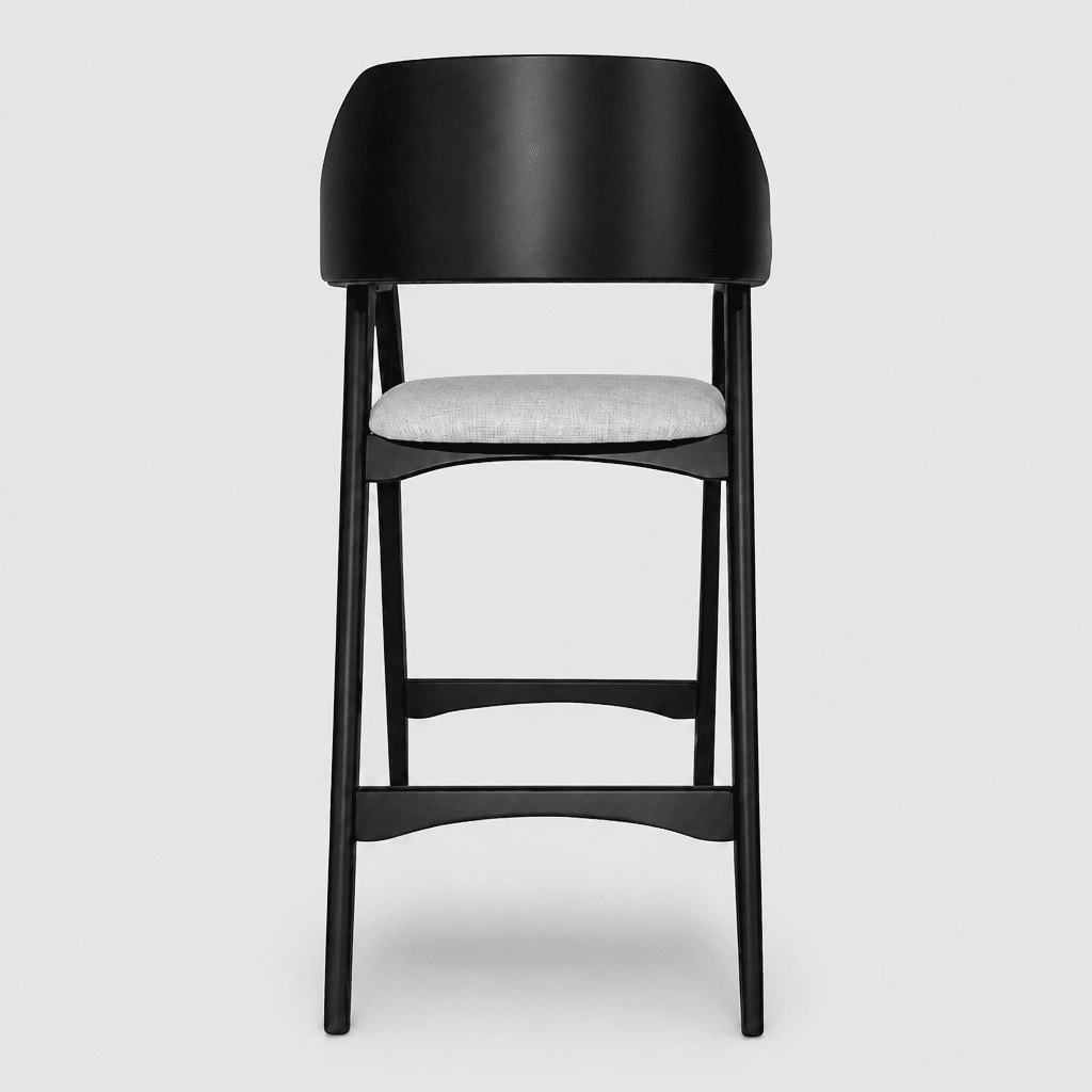 Banqueta Roma Braços em Madeira Cor Preto Laqueado e Estofado Linho Offwhite Banqueta Roma Braços em Madeira Cor Preto Laqueado e Estofado Linho Offwhite