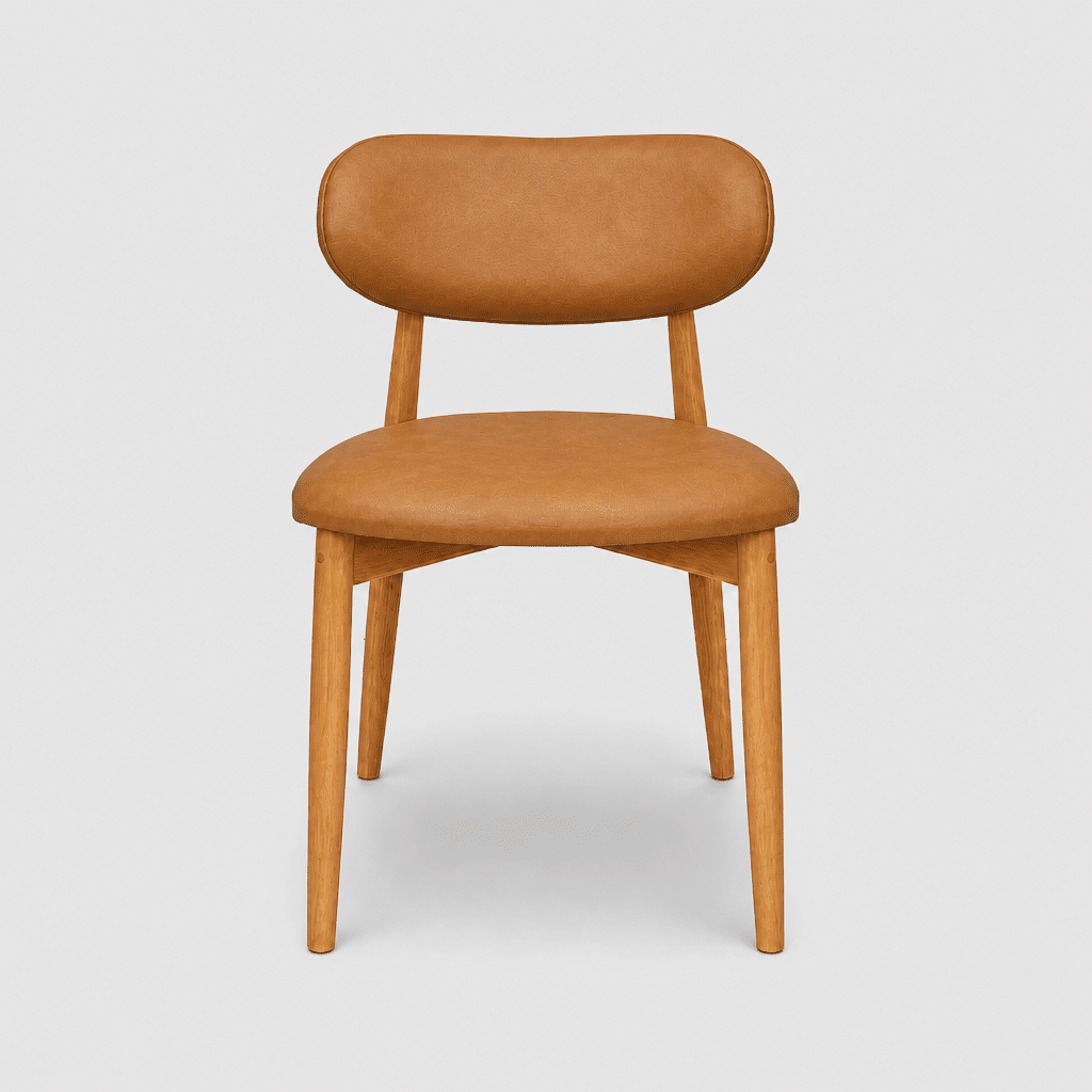 Cadeira Porto Estofada Corino Caramelo em Madeira Maciça cor Mel com Design Minimalista Cadeira Porto Estofada Corino Caramelo em Madeira Maciça cor Mel com Design Minimalista