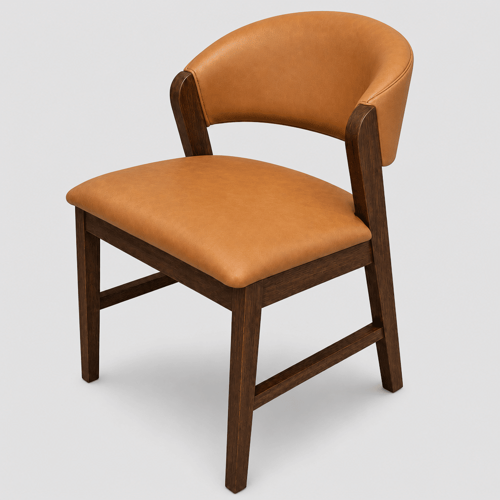 Cadeira Seul Braços em Madeira Cor Carvalho e Toda Estofada Corino Caramelo
