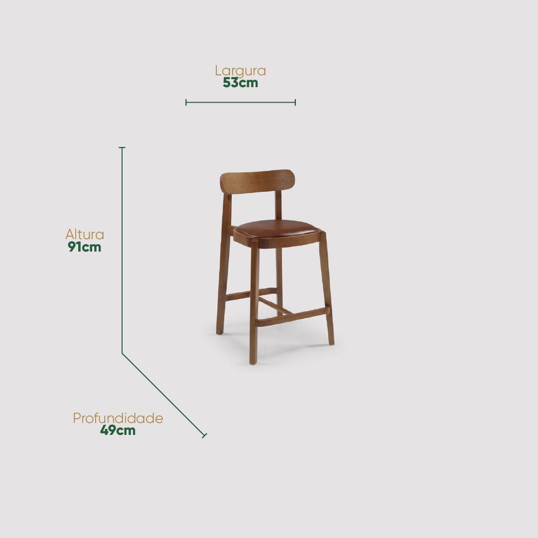 Banqueta Torino em Madeira Maciça Estofada Caramelo Banqueta Torino em Madeira Maciça Estofada Caramelo
