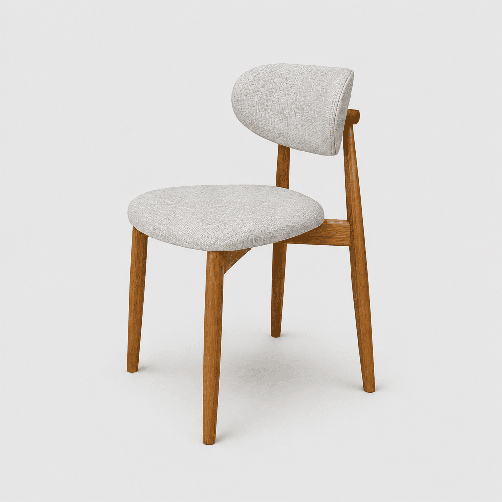 Cadeira Porto Estofada Linho Off-White em Madeira Maciça cor Imbuia com Design Minimalista
