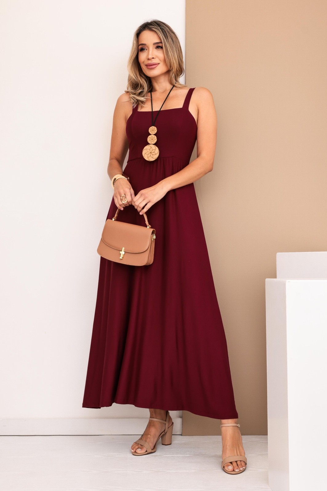 VESTIDO DECOTE QUADRADO ALÇA LARGA - BORDÔ VESTIDO DECOTE QUADRADO ALÇA LARGA - BORDÔ