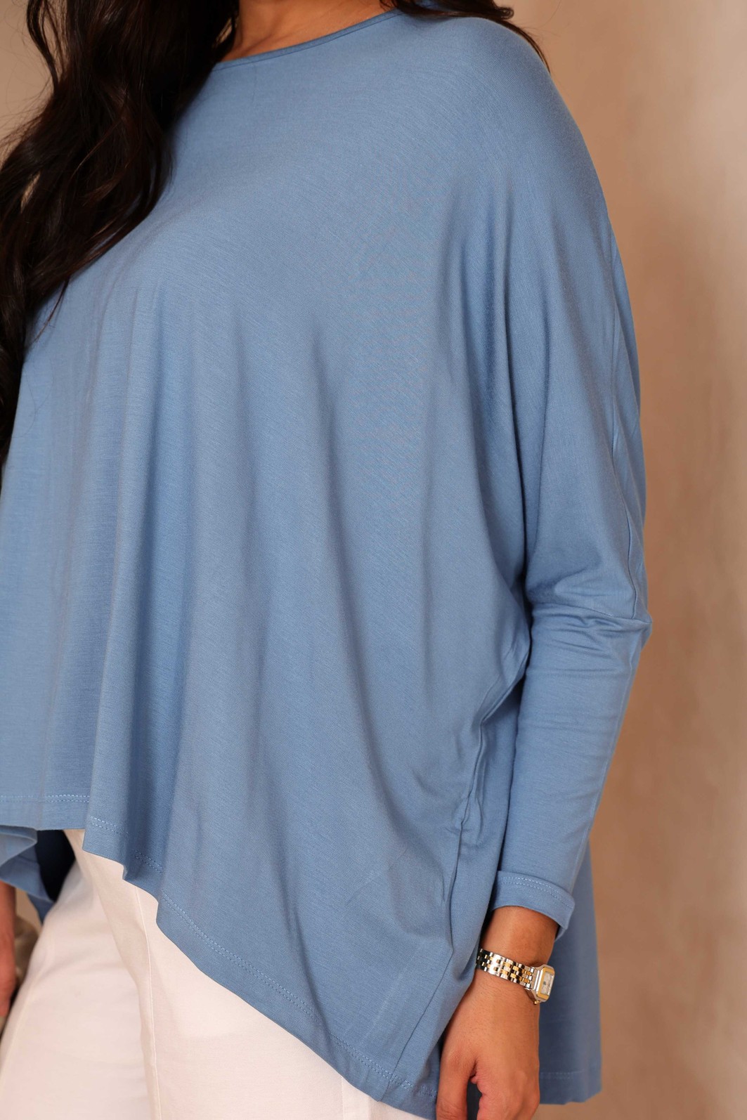 BLUSA MORCEGO MANGA LONGA - AZUL JEANS BLUSA MORCEGO MANGA LONGA - AZUL JEANS