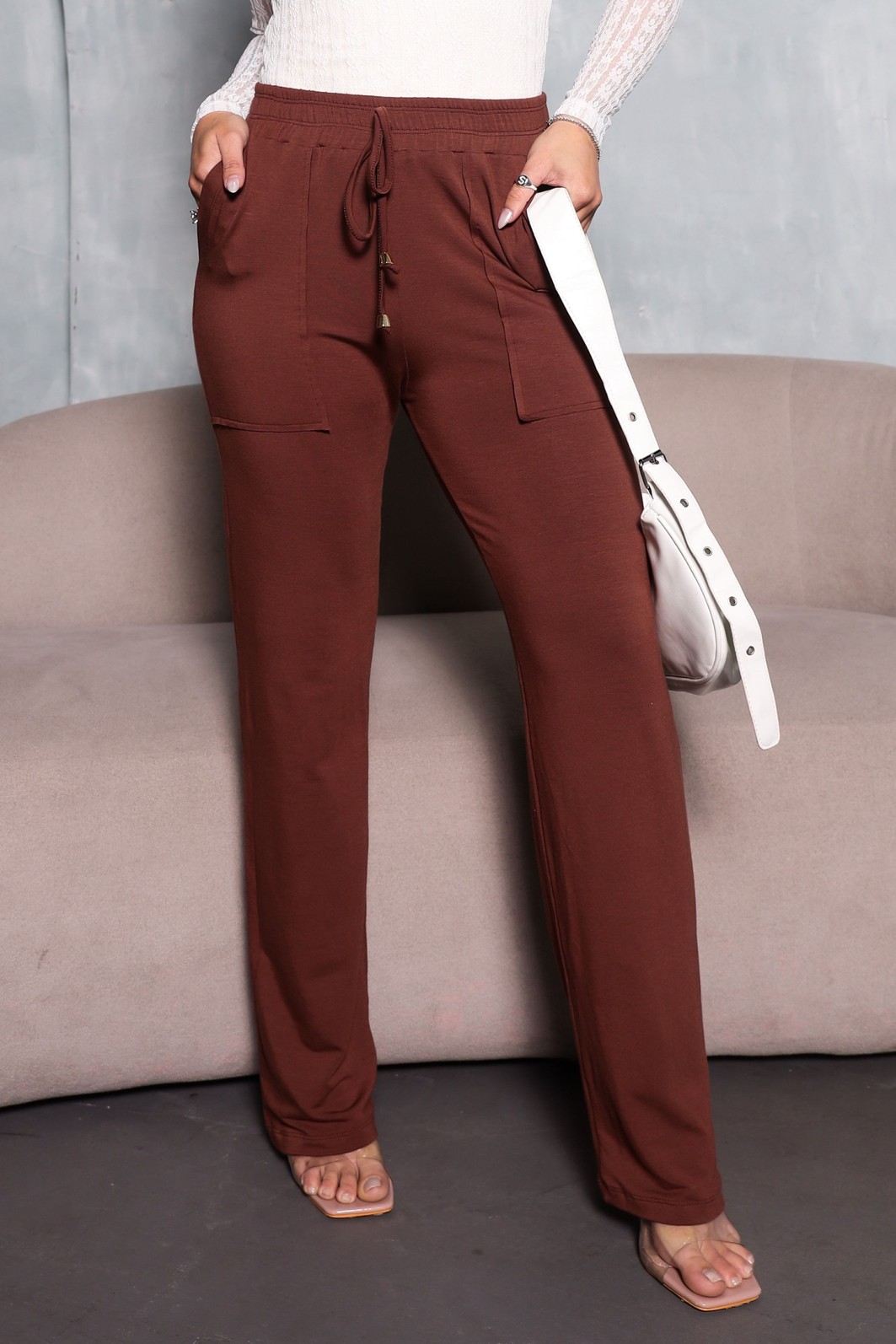 CALÇA WIDE LEG MOLETINHO - MARROM CALÇA WIDE LEG MOLETINHO - MARROM