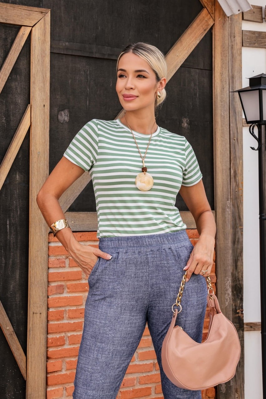 T-SHIRT VISCOLYCRA PREMIUM - LISTRADA VERDE