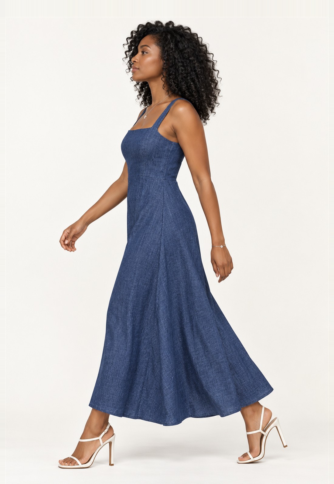VESTIDO DECOTE QUADRADO ALÇA LARGA - ESTAMPA JEANS VESTIDO DECOTE QUADRADO ALÇA LARGA - ESTAMPA JEANS