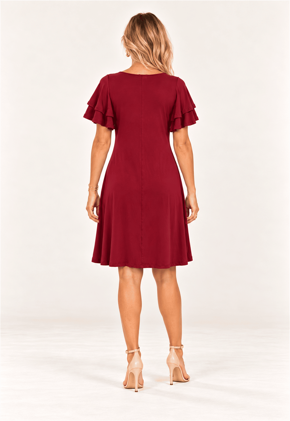 VESTIDO MANGA BABADOS - BORDÔ VESTIDO MANGA BABADOS - BORDÔ