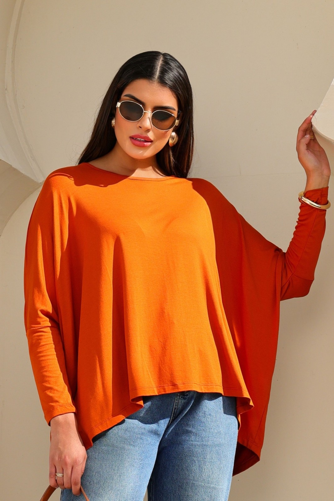 BLUSA MORCEGO MANGA LONGA - TELHA