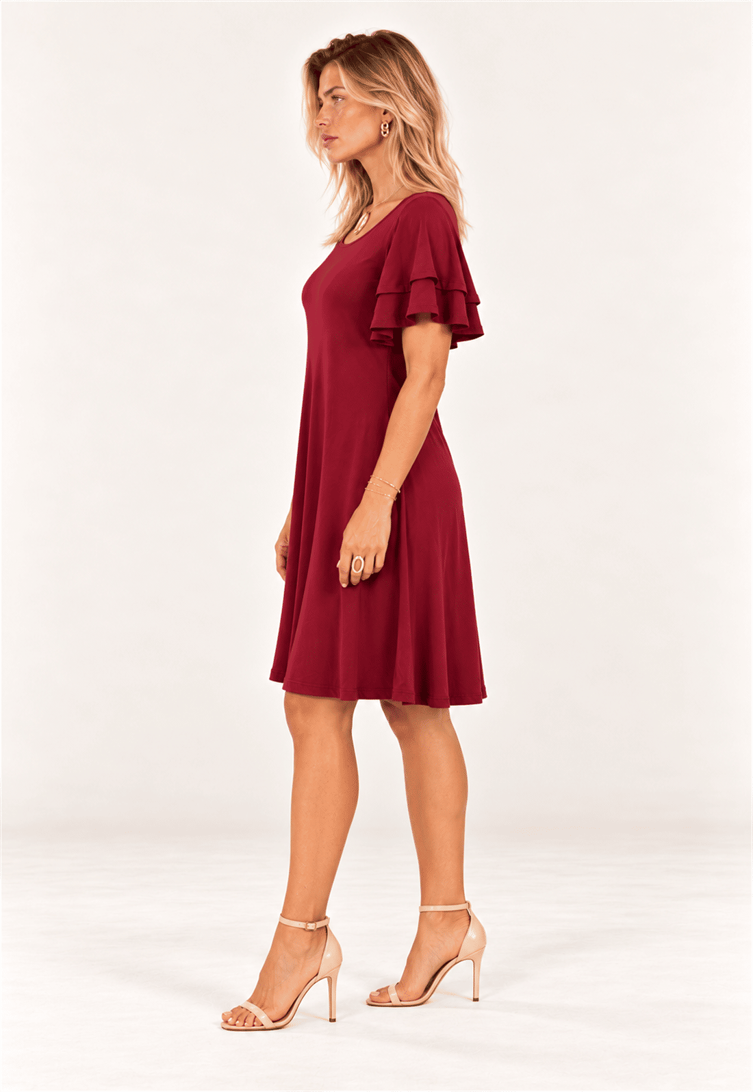 VESTIDO MANGA BABADOS - BORDÔ VESTIDO MANGA BABADOS - BORDÔ