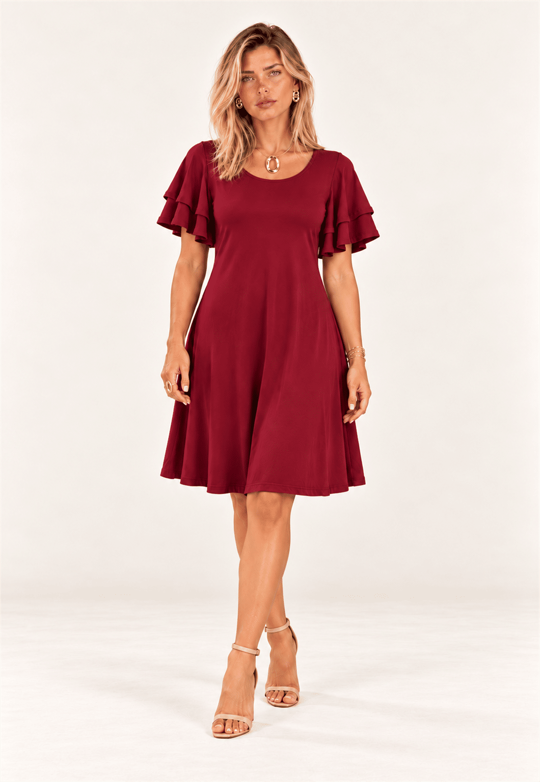 VESTIDO MANGA BABADOS - BORDÔ VESTIDO MANGA BABADOS - BORDÔ