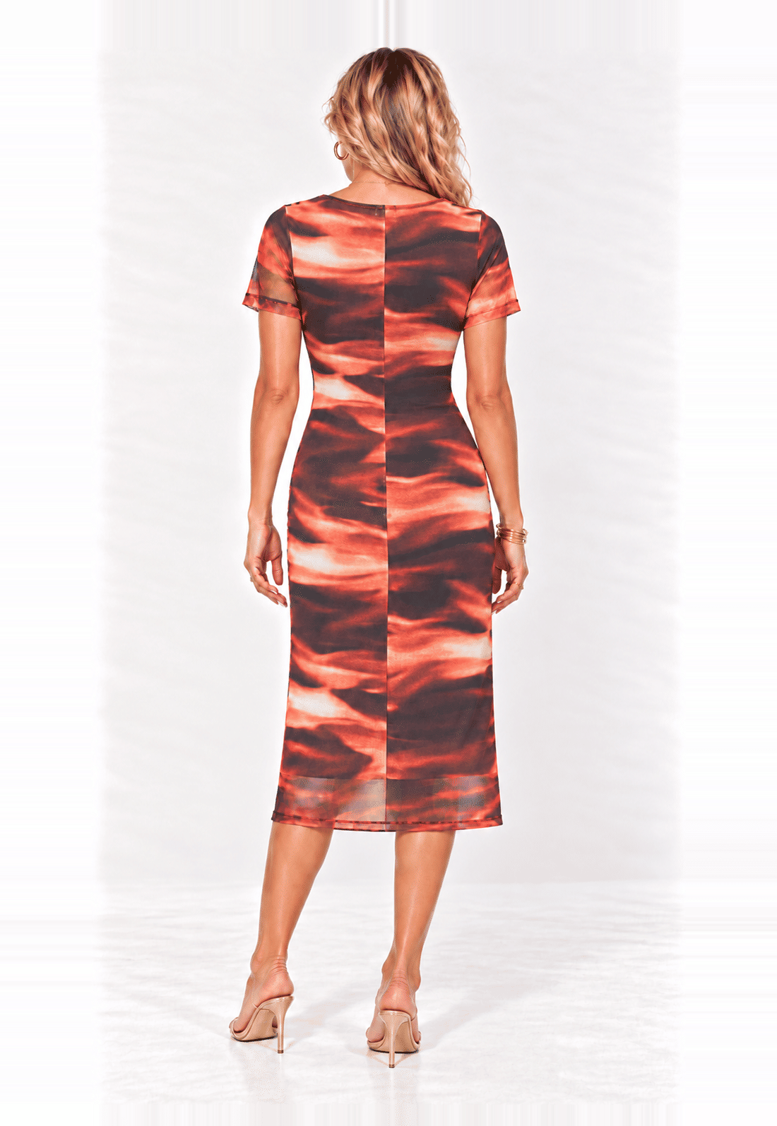 VESTIDO MIDI TULE MANGA CURTA – ESTAMPA Tie-Dye TERRACOTA VESTIDO MIDI TULE MANGA CURTA – ESTAMPA Tie-Dye TERRACOTA
