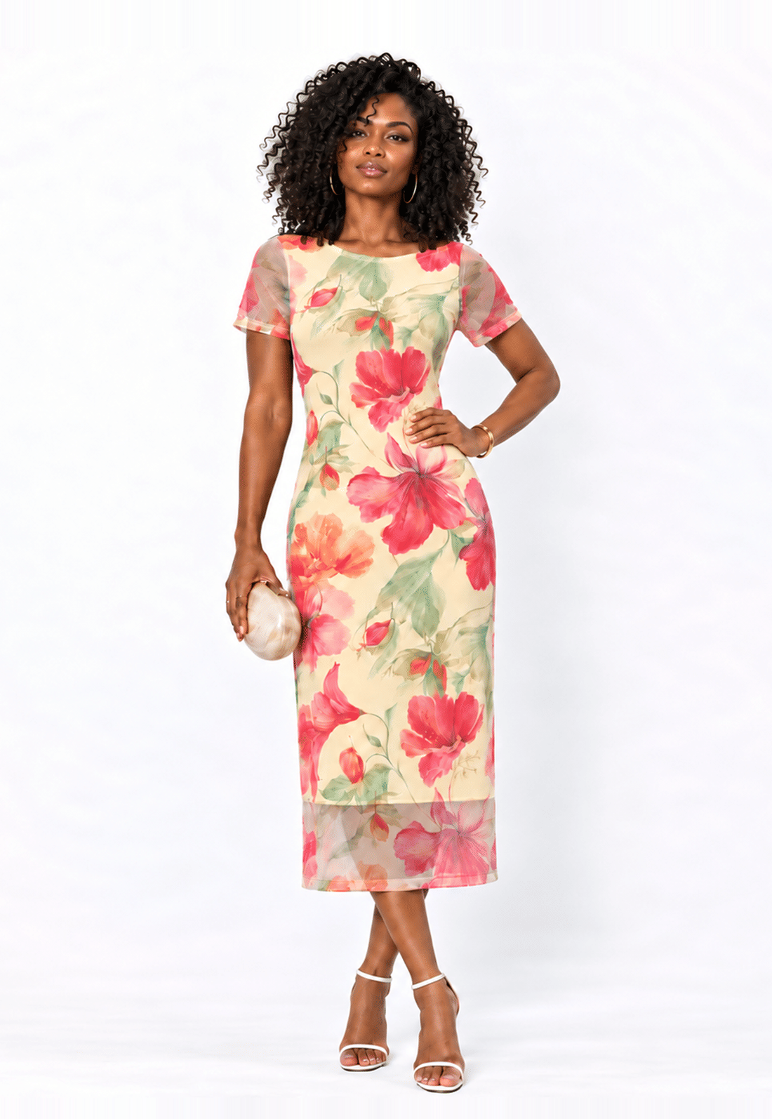 VESTIDO MIDI TULE MANGA CURTA – ESTAMPA FLORAL VESTIDO MIDI TULE MANGA CURTA – ESTAMPA FLORAL