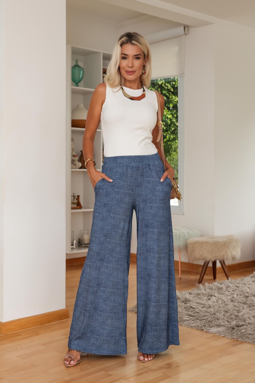 CALÇA PANTALONA - ESTAMPA JEANS
