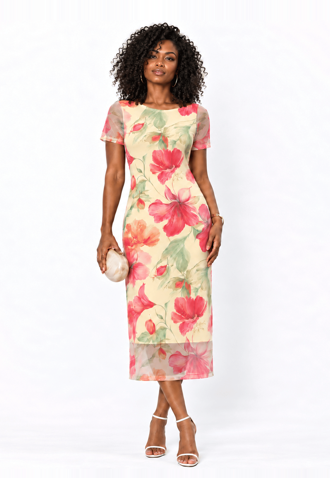 VESTIDO MIDI TULE MANGA CURTA – ESTAMPA FLORAL VESTIDO MIDI TULE MANGA CURTA – ESTAMPA FLORAL