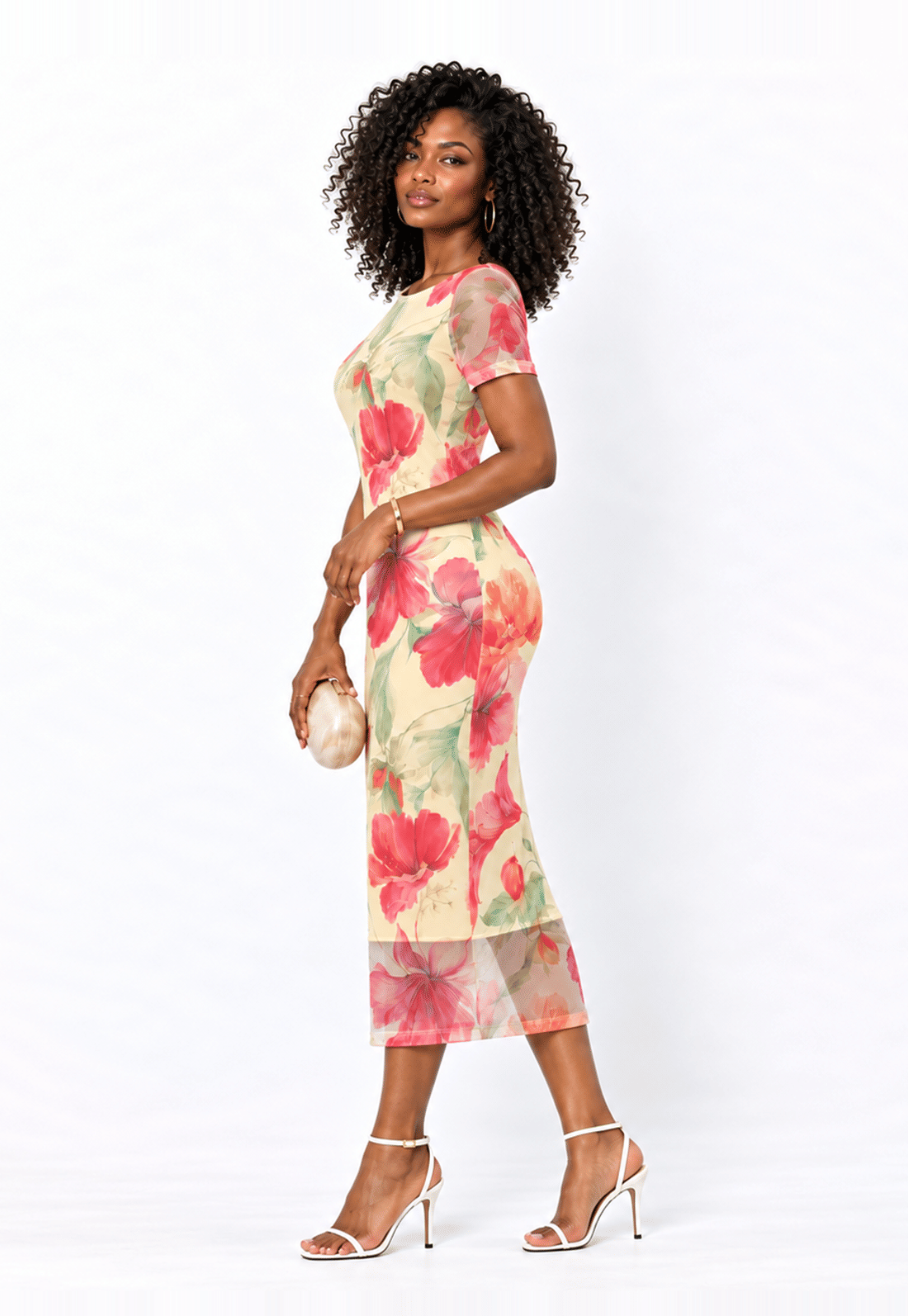 VESTIDO MIDI TULE MANGA CURTA – ESTAMPA FLORAL VESTIDO MIDI TULE MANGA CURTA – ESTAMPA FLORAL
