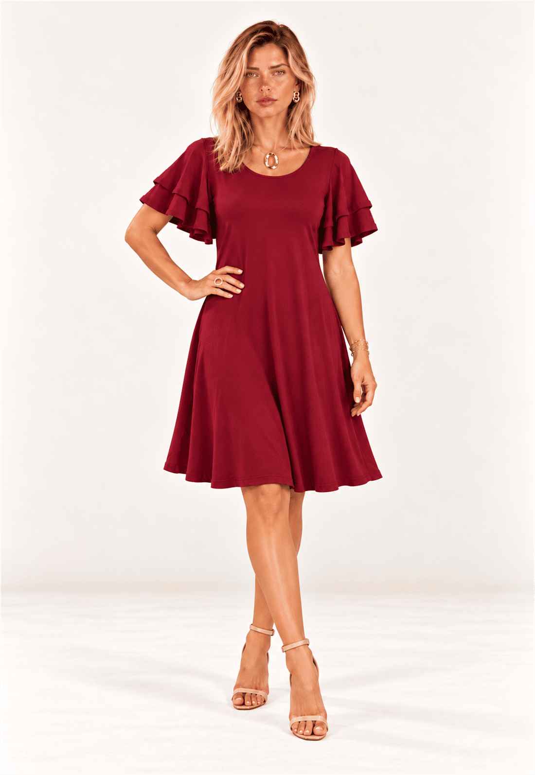 VESTIDO MANGA BABADOS - BORDÔ VESTIDO MANGA BABADOS - BORDÔ