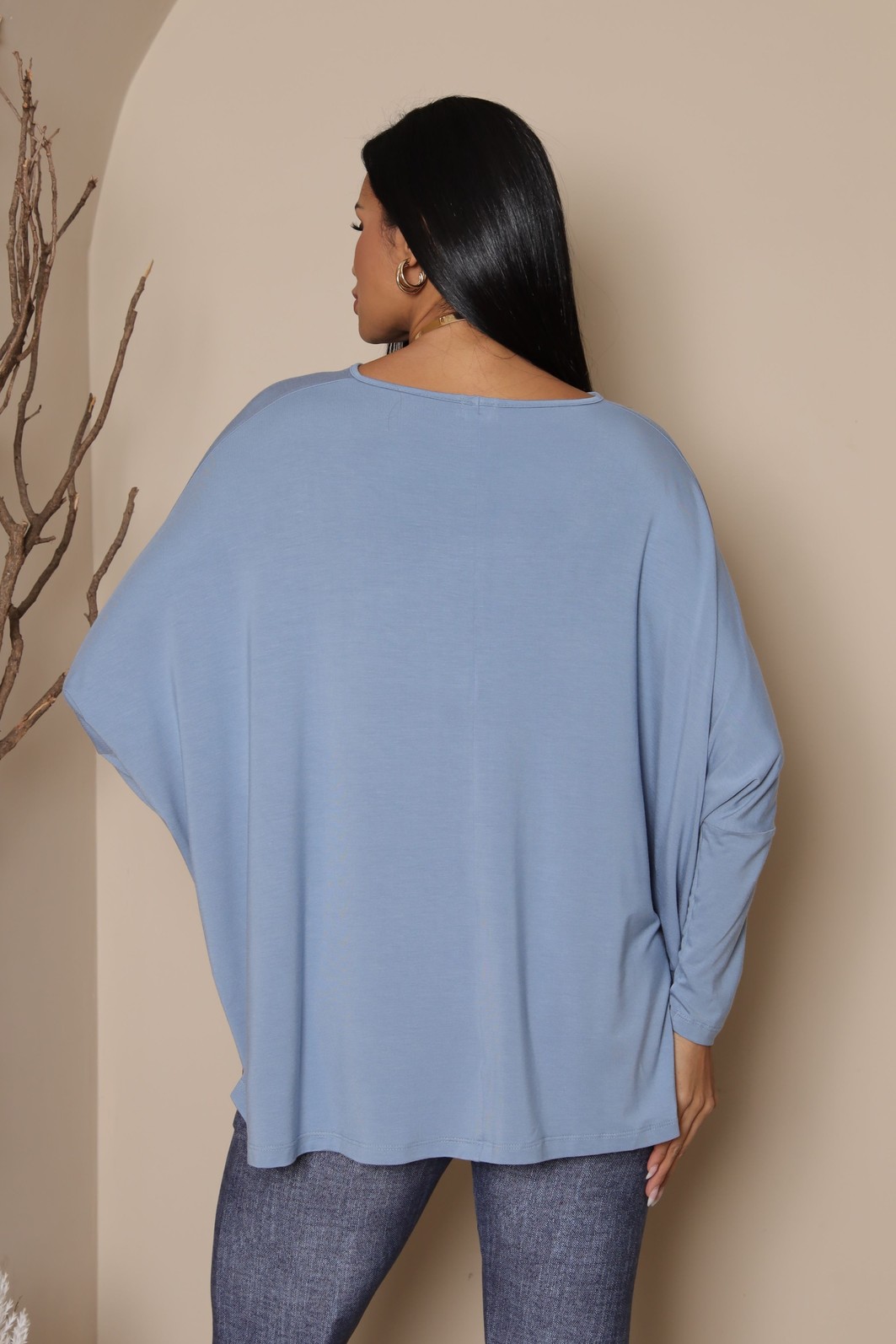 BLUSA MORCEGO MANGA LONGA - AZUL JEANS BLUSA MORCEGO MANGA LONGA - AZUL JEANS