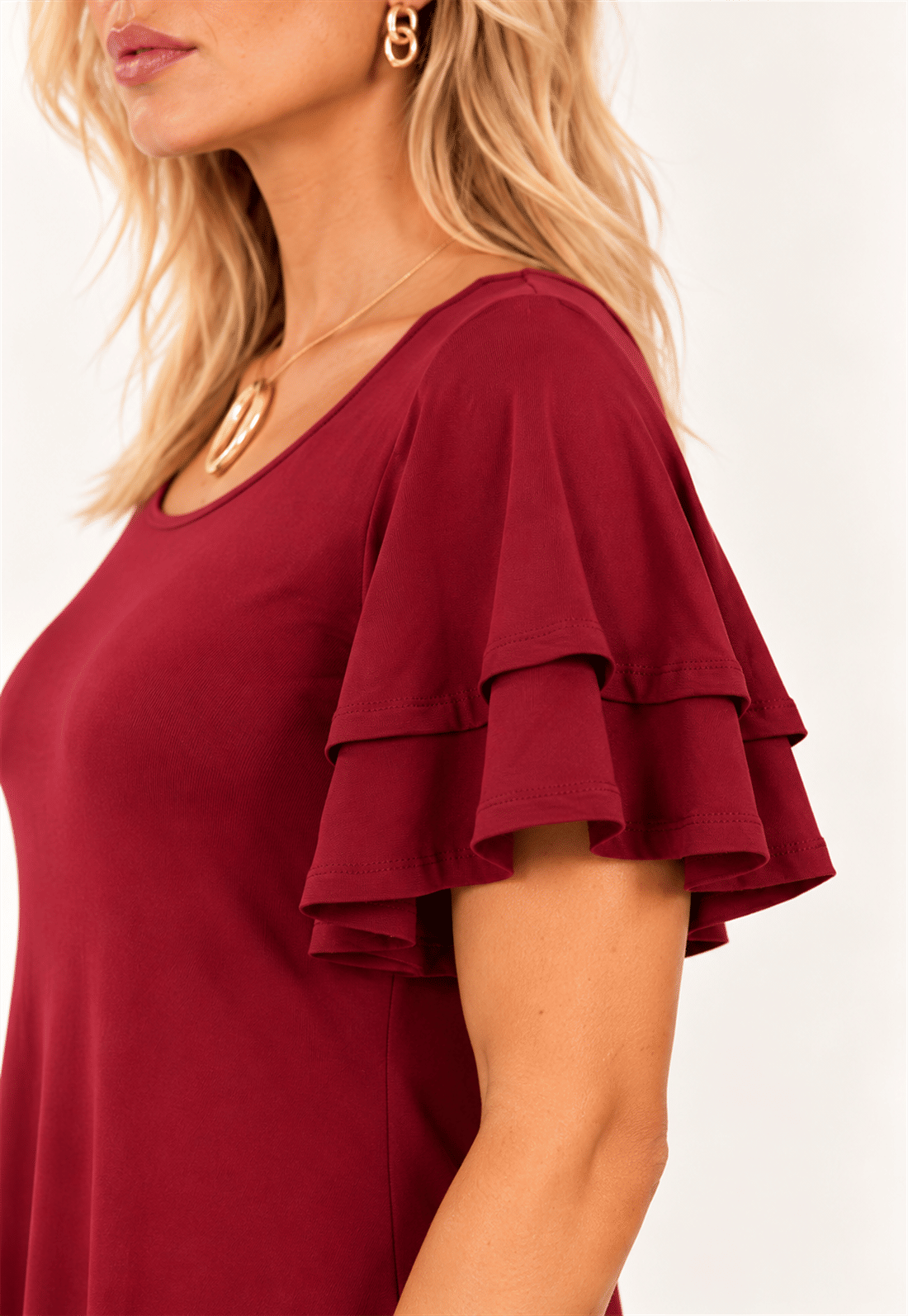 VESTIDO MANGA BABADOS - BORDÔ VESTIDO MANGA BABADOS - BORDÔ