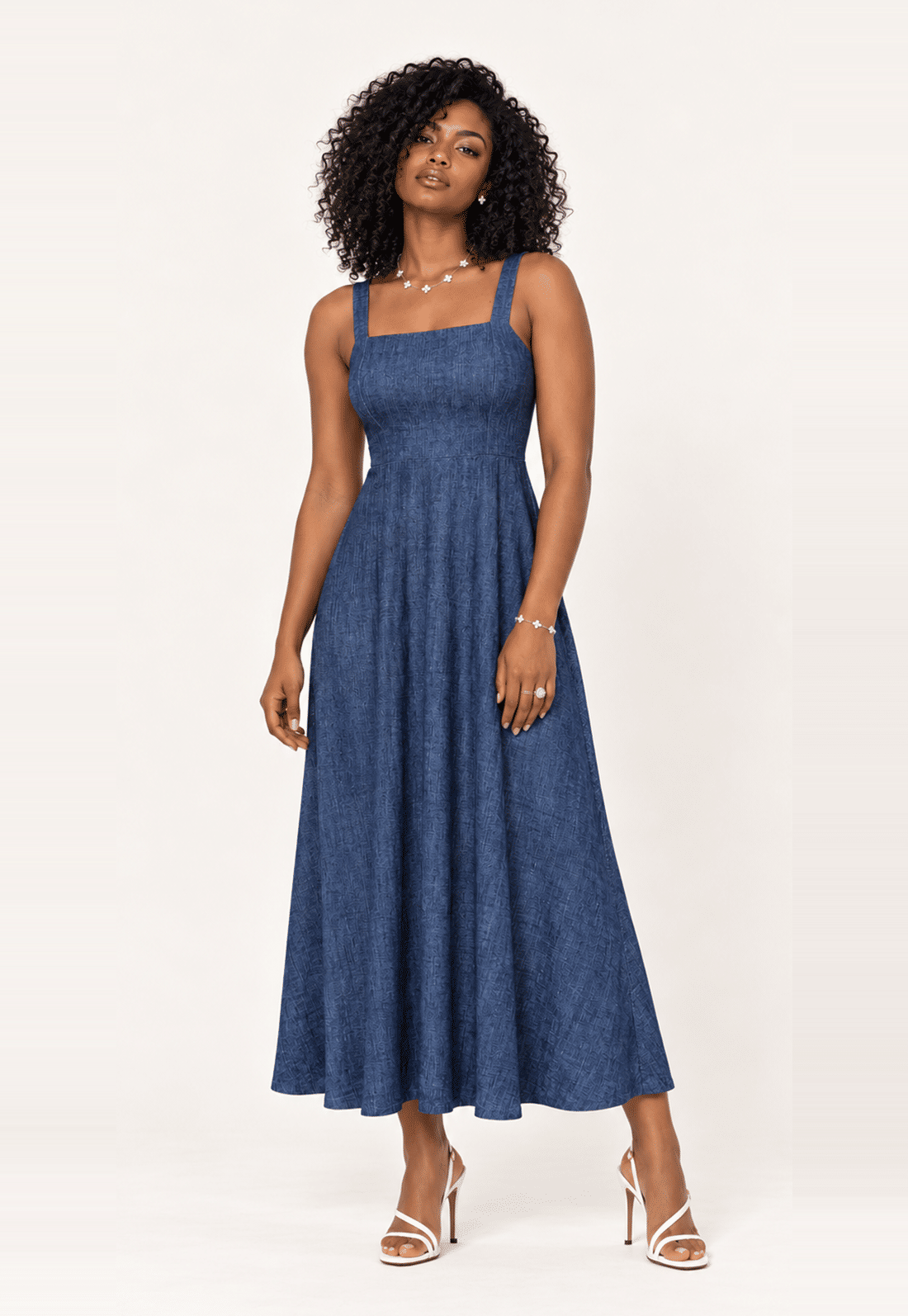 VESTIDO DECOTE QUADRADO ALÇA LARGA - ESTAMPA JEANS VESTIDO DECOTE QUADRADO ALÇA LARGA - ESTAMPA JEANS