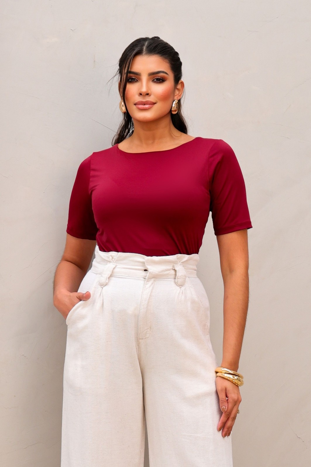 T-SHIRT POLIAMIDA MANGA 3/4 - BORDÔ