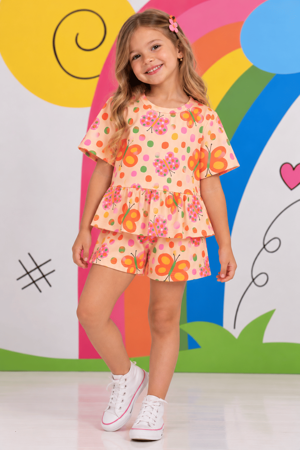 CONJUNTO MENINA BATA E SHORTS JARDIM DAS BORBOLETAS