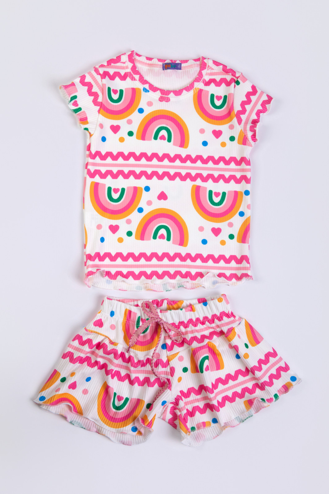 CONJUNTO MENINA BLUSA E SHORTS SAIA COLORÊ