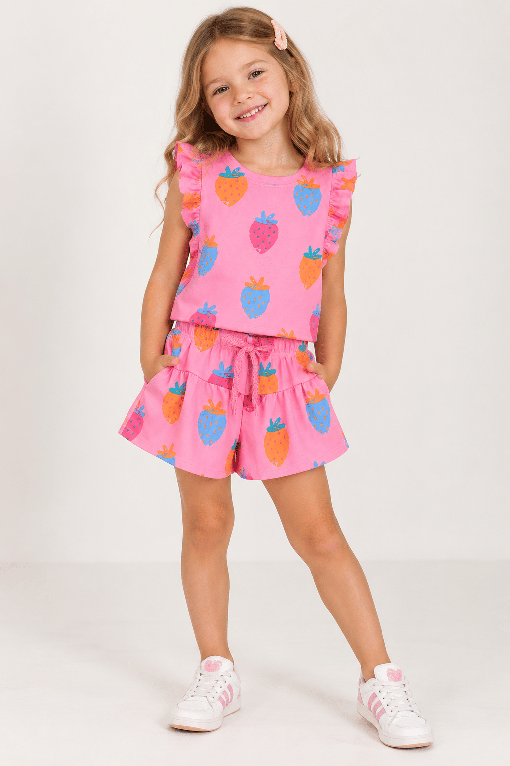 CONJUNTO MENINA BLUSA E SHORT SAIA MORANGOS