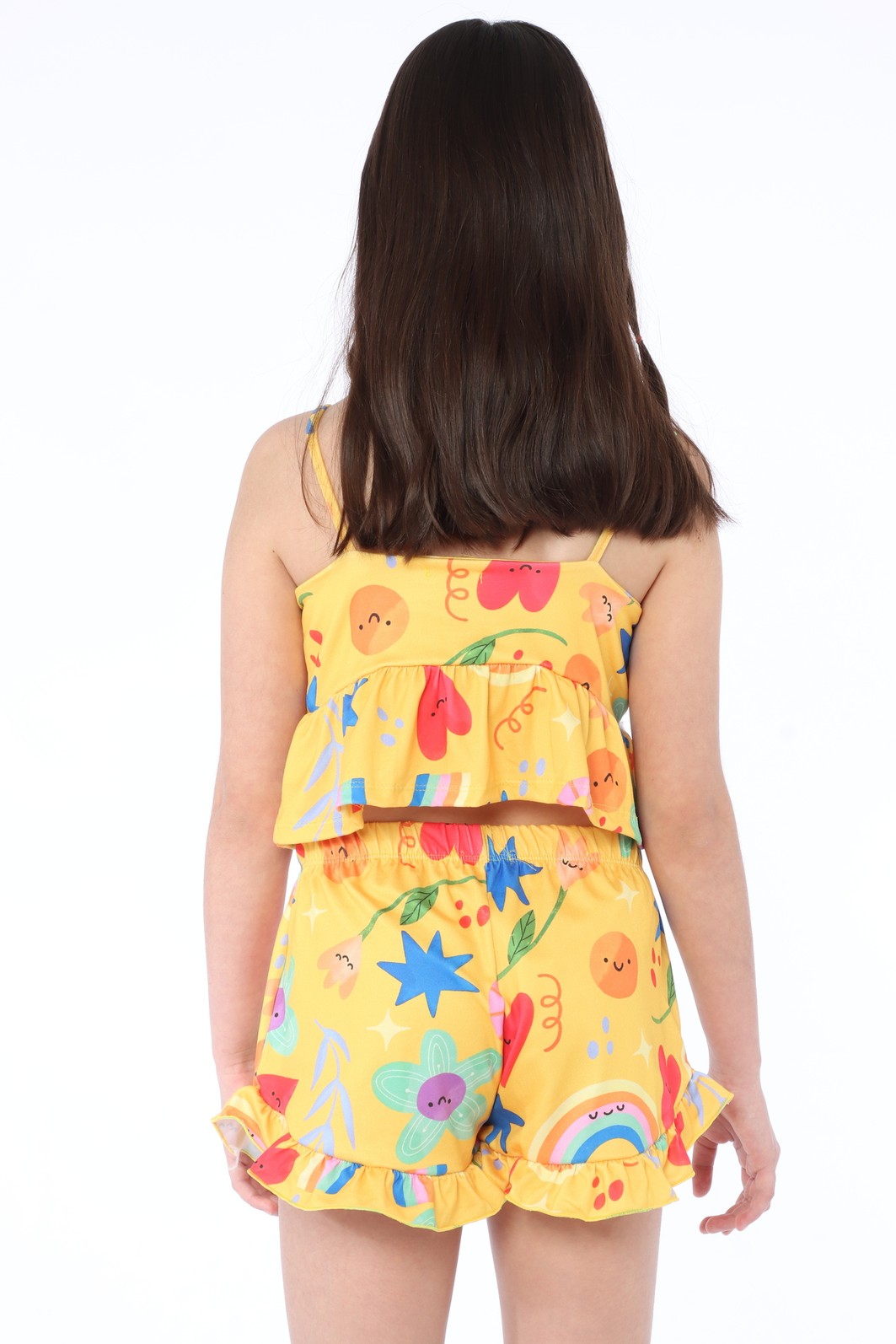 CONJUNTO MENINA BLUSA ALÇA E SHORTS DIA COLORIDO