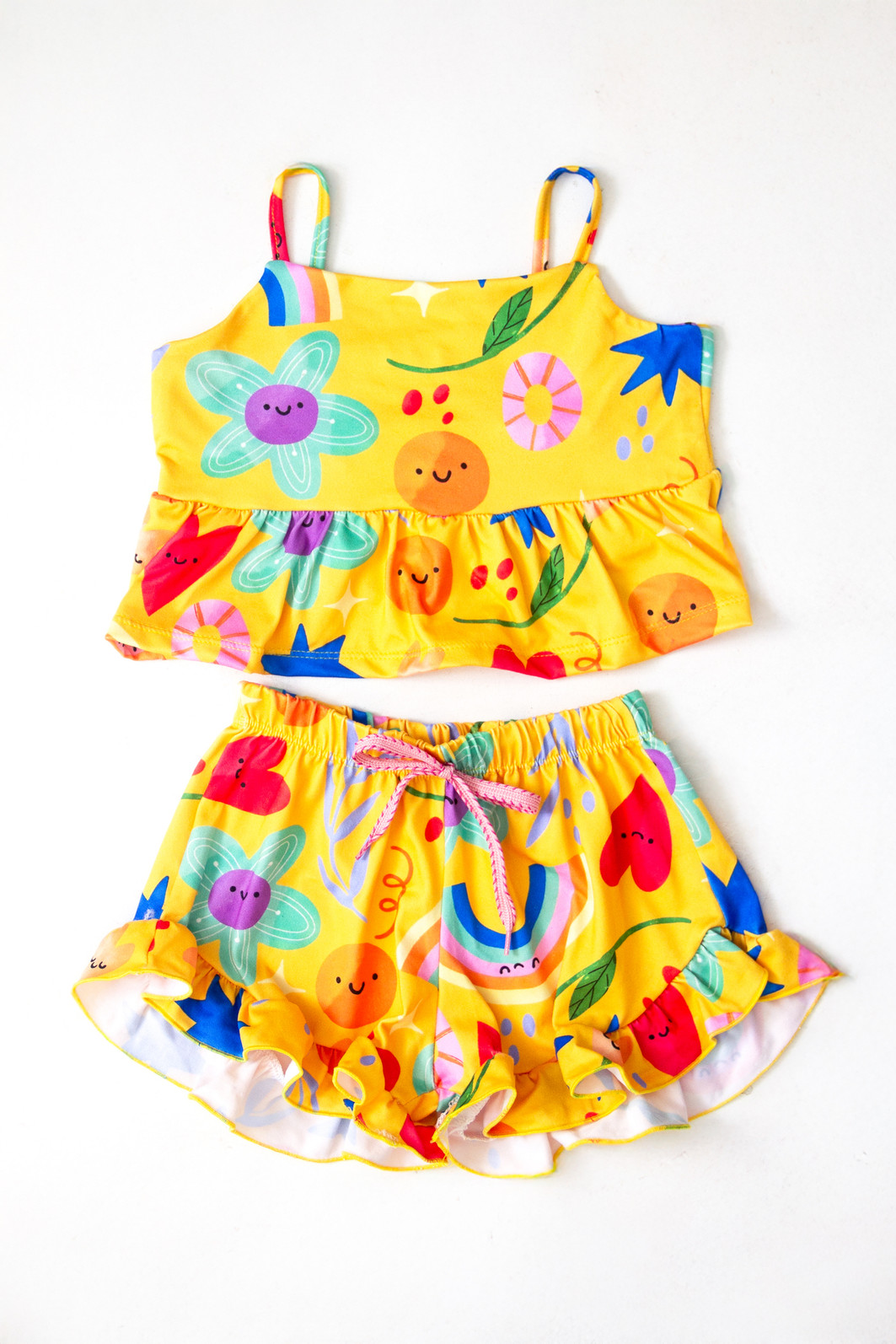 CONJUNTO MENINA BLUSA ALÇA E SHORTS DIA COLORIDO