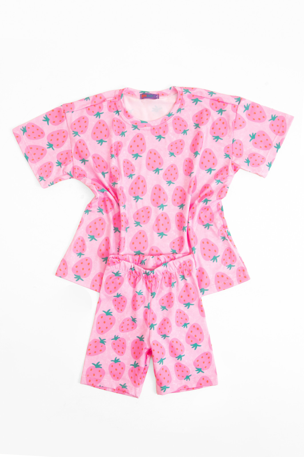 CONJUNTO MENINA CAMISETA E BIKER MORANGOS