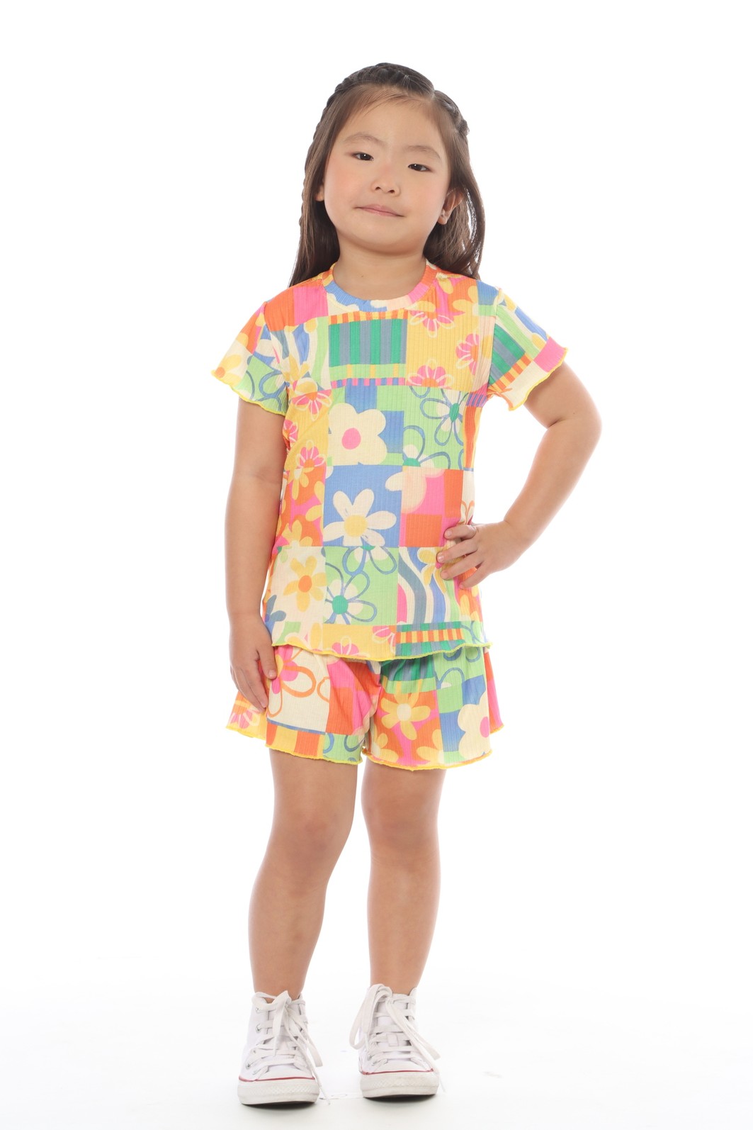 CONJUNTO MENINA BLUSA E SHORTS SAIA FLOR POP