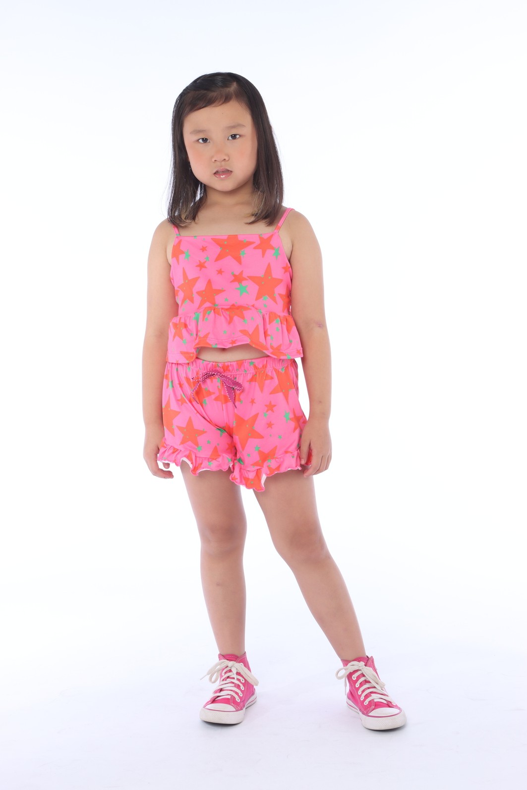 CONJUNTO MENINA BLUSA ALÇA E SHORTS  STAR PINK