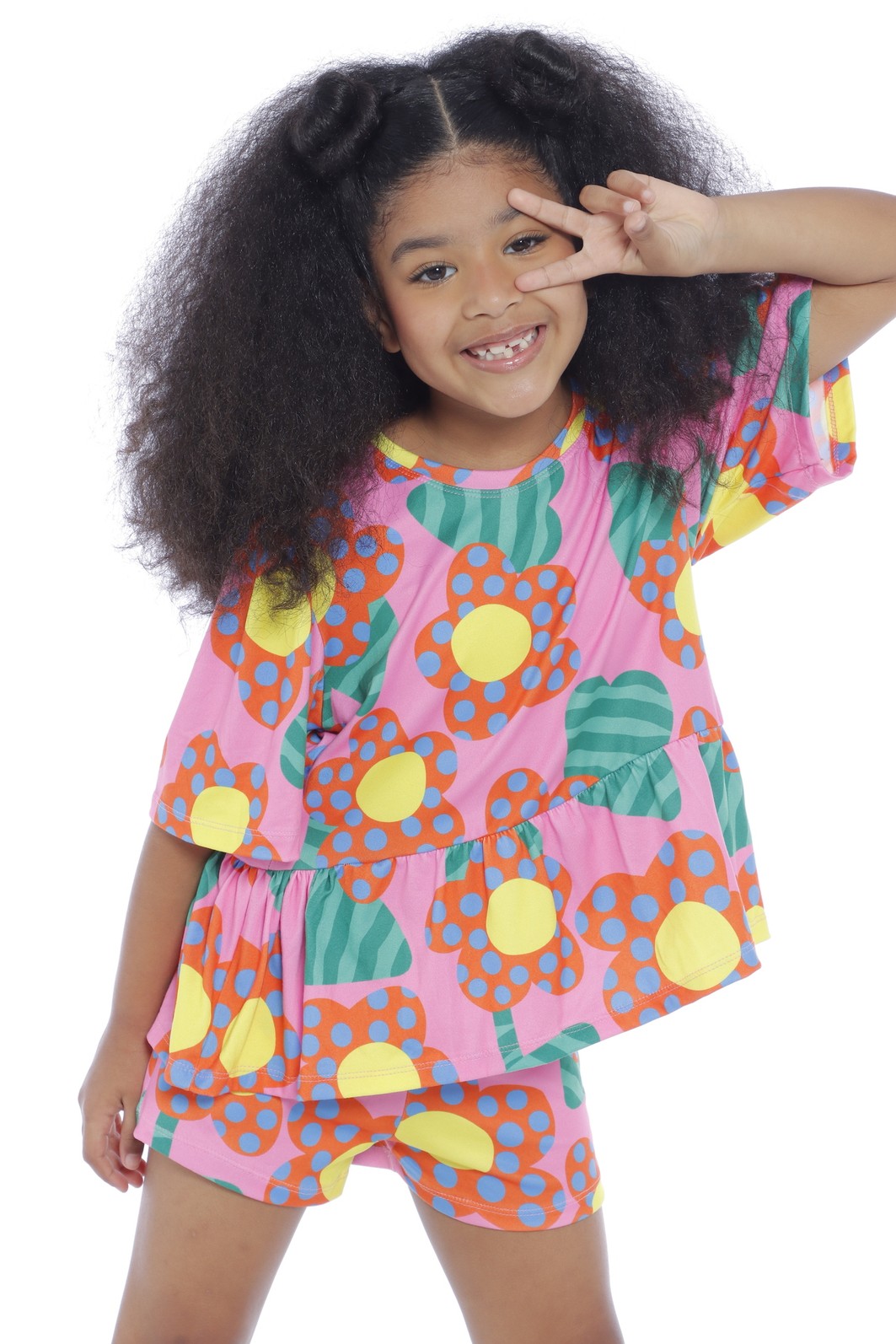 CONJUNTO MENINA BATA E SHORTS ALEGRIA EM FLOR