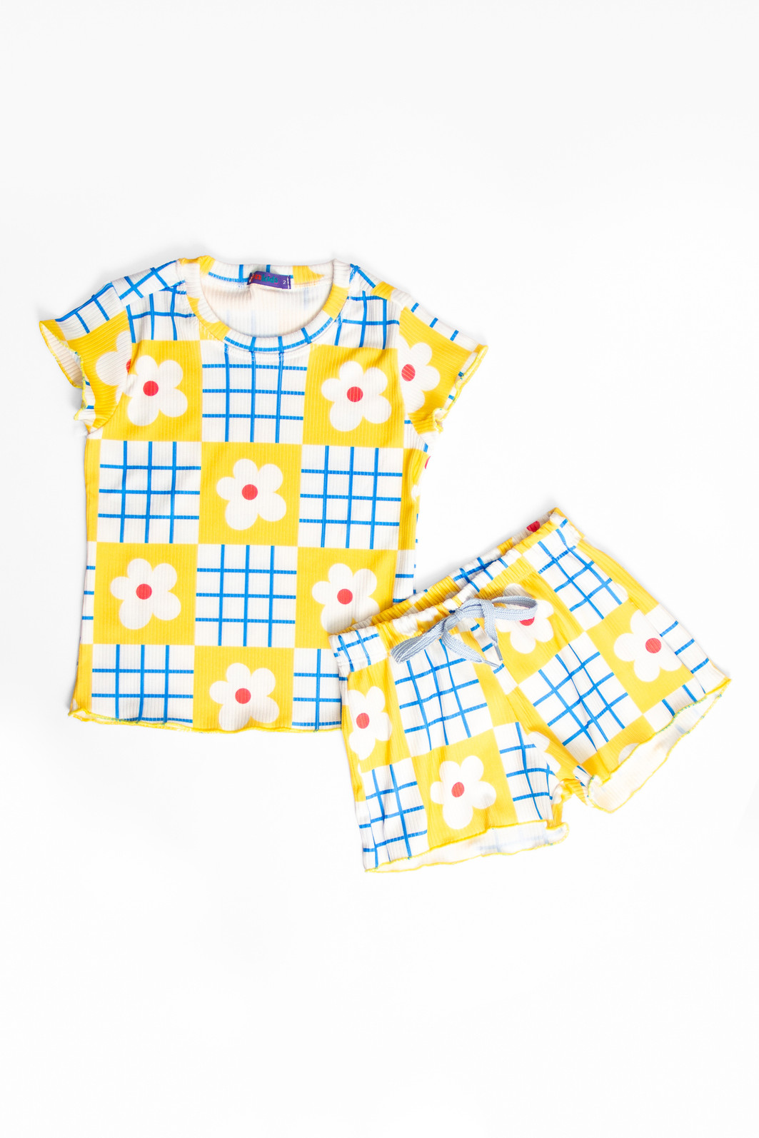 CONJUNTO MENINA BLUSA E SHORTS XADREZ FLORAL