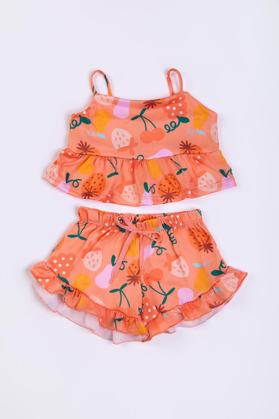 CONJUNTO MENINA BLUSA ALÇA E SHORTS FRUTINHAS