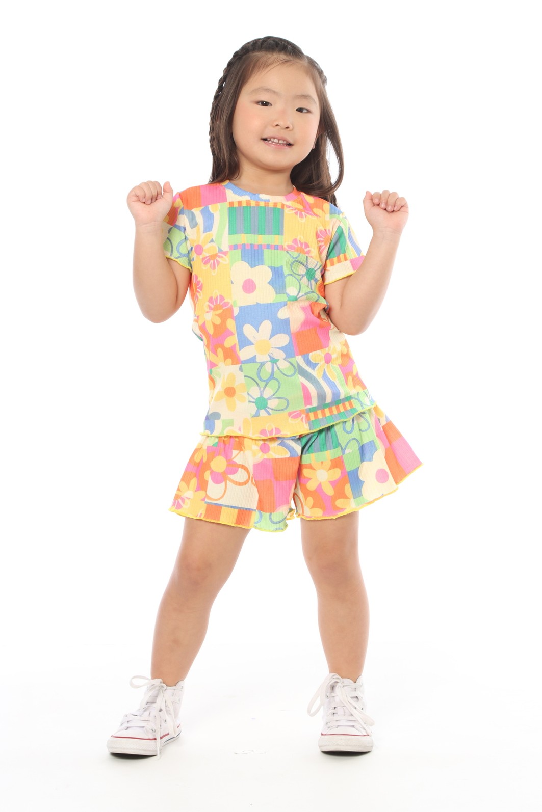 CONJUNTO MENINA BLUSA E SHORTS SAIA FLOR POP