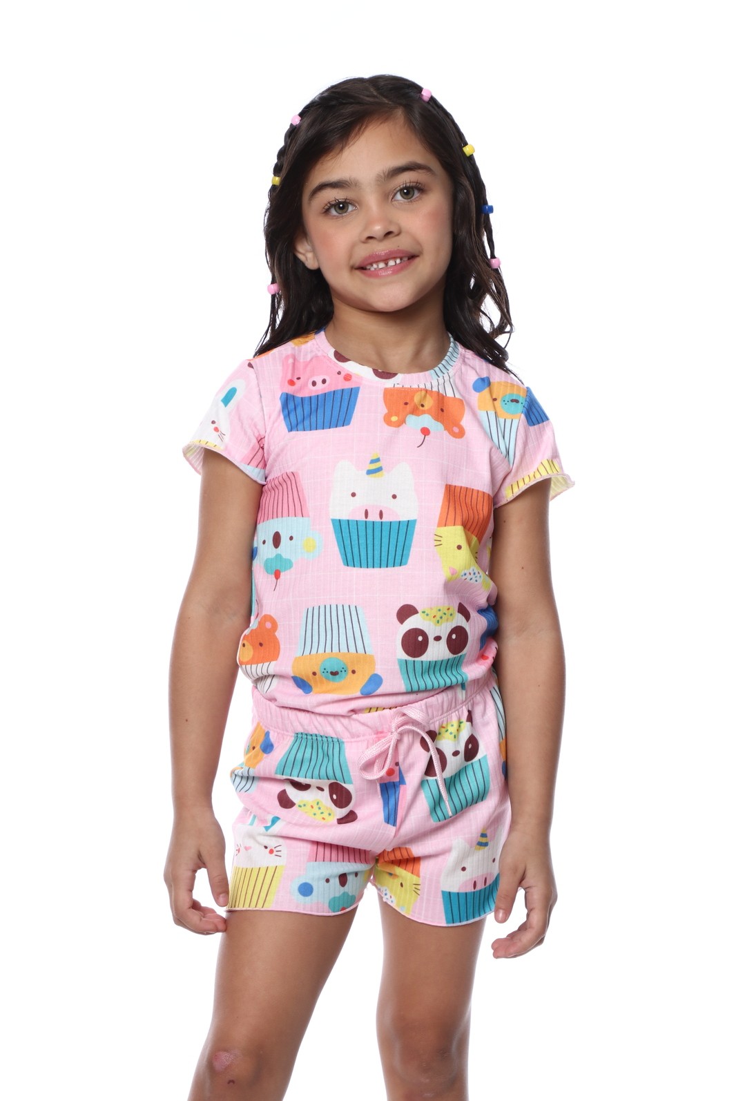 CONJUNTO MENINA BLUSA E SHORTS CUP CAKE