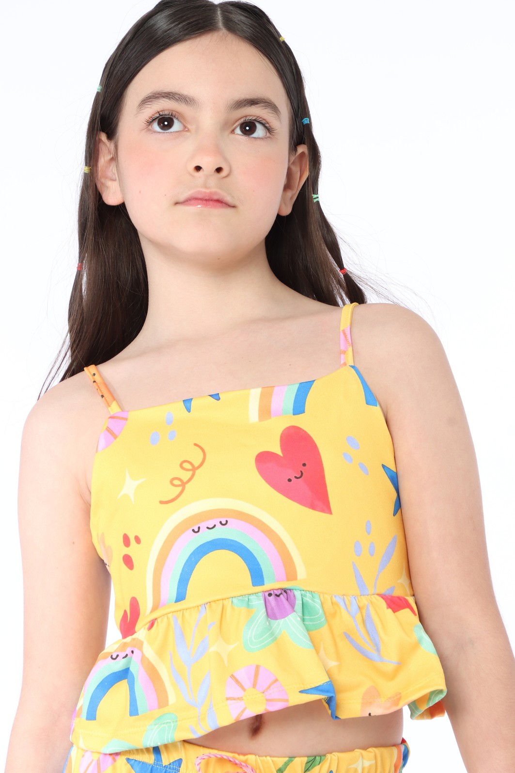 CONJUNTO MENINA BLUSA ALÇA E SHORTS DIA COLORIDO