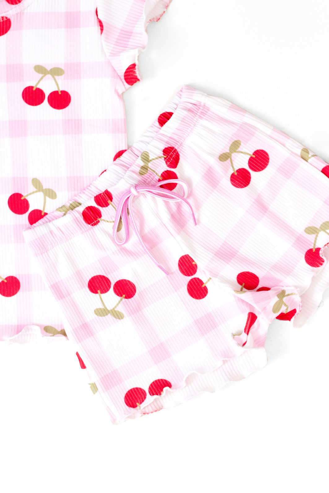 CONJUNTO MENINA BLUSA E SHORTS CEREJA