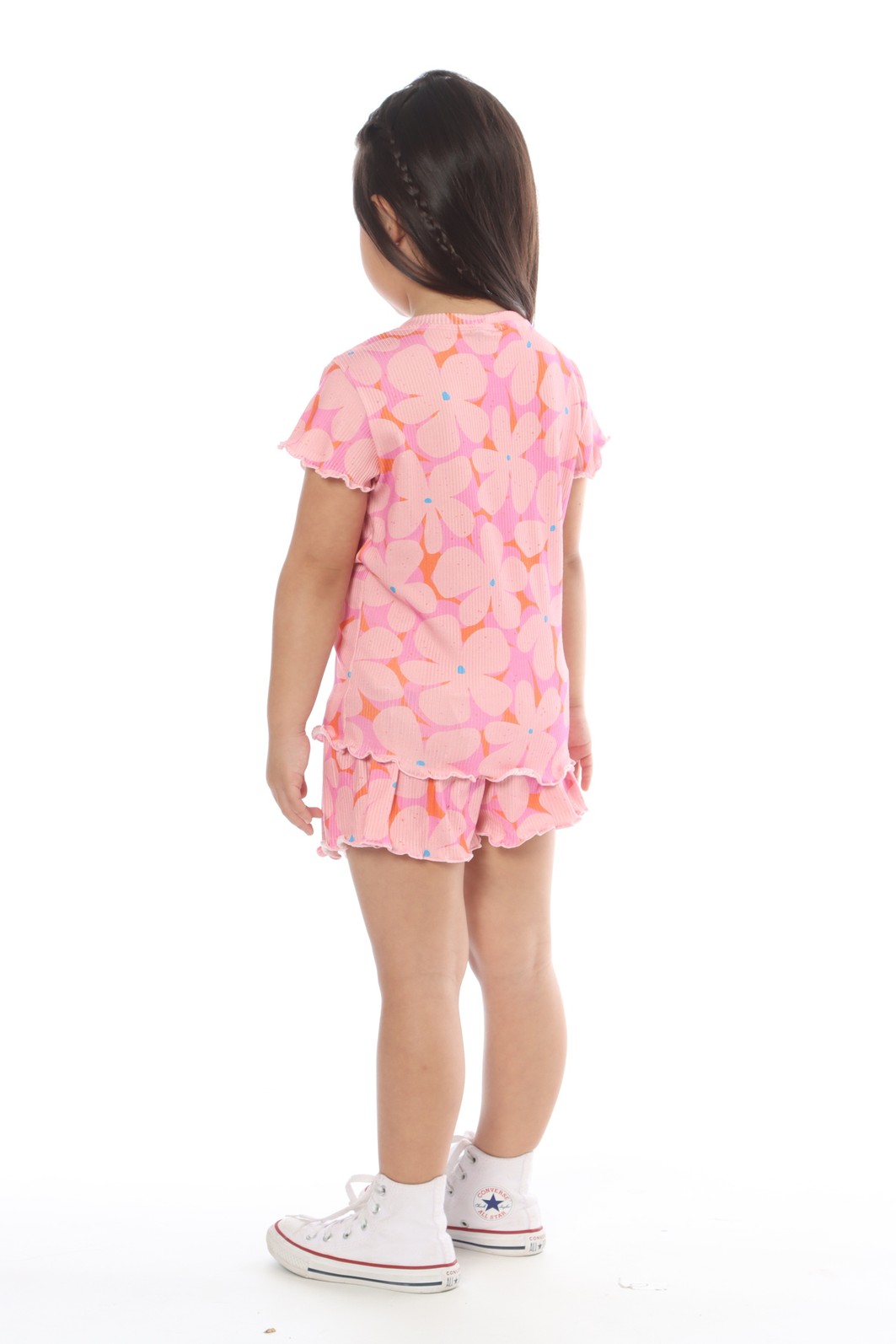 CONJUNTO MENINA BLUSA E SHORTS SAIA FLORES DE VERÃO