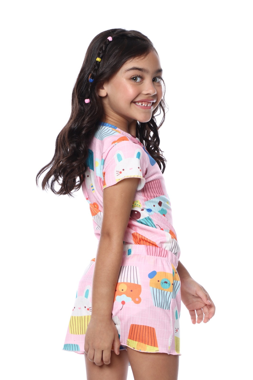 CONJUNTO MENINA BLUSA E SHORTS CUP CAKE