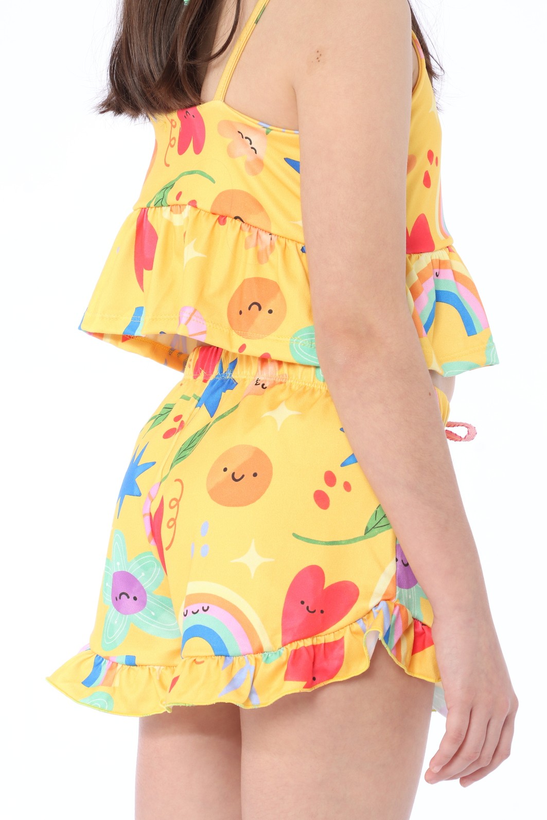 CONJUNTO MENINA BLUSA ALÇA E SHORTS DIA COLORIDO