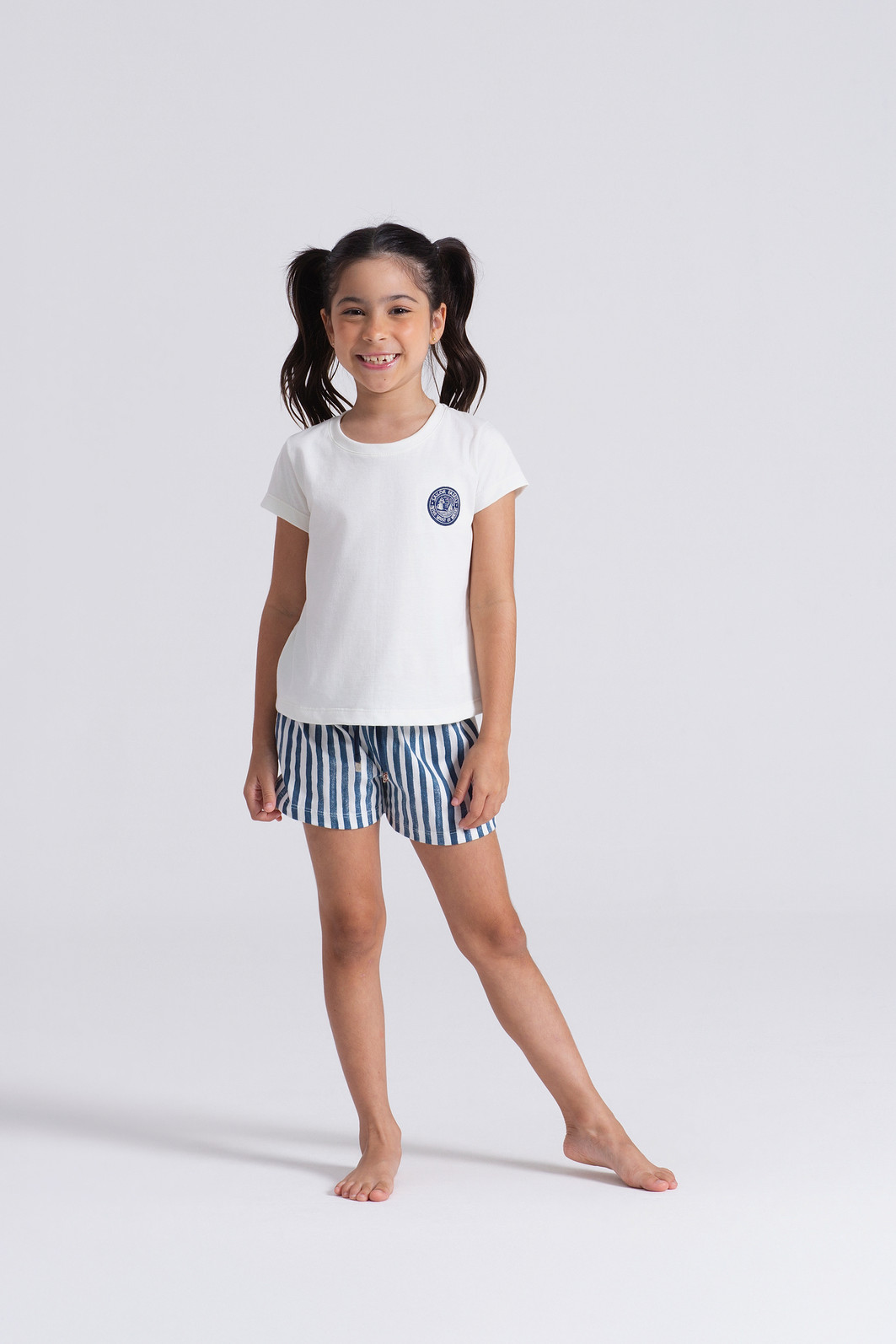 PIJAMA MEIA MANGA EM MEIA MALHA COM SHORTS EM MALHA ROTATIVA FEMININO 