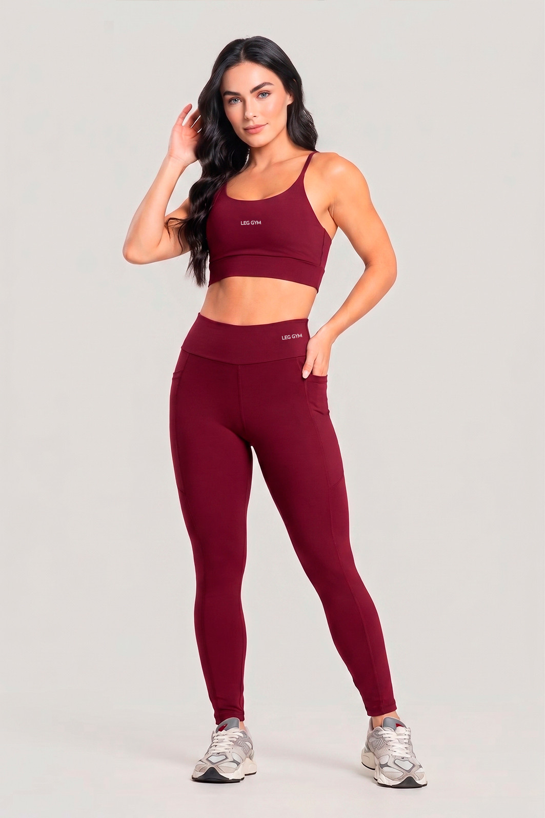 Conjunto Fitness Legging Bolso Lateral e Top Bordô Conjunto Fitness Legging Bolso Lateral e Top Bordô